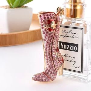 1pc Cowgirl Fashion High Boots Keychain, pink Rhinestone Inlaid 3D Metal